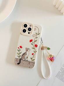 可爱猫咪彩绘镂空米色草莓绳简约时尚创意防摔手机壳，兼容、红米等手机 - 彩色 - 查看 4
