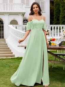 MIUSOL Floral Lace Off-Shoulder Sweetheart Neck Slit Thigh Formal Party Dress, Elegant Ladies Gown Suitable For Vacation, Graduation Ceremony, Banquet And Other Occasions - Mint Green - View 4