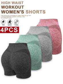 4pcs Women'S High Waist Sports Gym Shorts, Gym Shorts, Quick Drying High Stretch Seamless Yoga Short Leggings, Leggings For Women - 彩色 - 查看 11