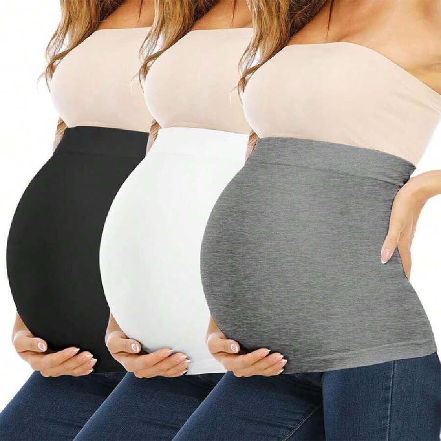 Bandas para Vientre y Extensores de Camiseta sin Costuras para Maternidad, Ropa Moldeadora de Embarazo para Mujeres con Vientre en Crecimiento, Color Gris, Negro y Blanco, Paquete de 3,37644346 - Lila Púrpura - Ver 1