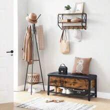 VASAGLE Industrial Storage Bench Bed End Stool with Padded Seat and Metal Shelf Sturdy Steel Frame 39.4 L x 15.7 W x 18.5 H 100 x 40 x 47 cm Rustic Brown + Black - Multicolor - Ver 4