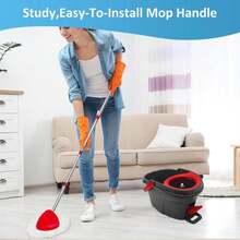 2 Pack Spin Mop Replacements Head Compatible For O Ceda EasyWring 1 Tank System, Microfiber Mops Refills Hardwood Floor Cleaning, Base And 30-58in Handle Set Combo - MàuB - Xem 7