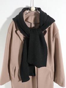 1件装女士时尚纯色黑色/卡其色/灰色加厚条纹纹理保暖连帽围巾披肩斗篷，适合约会、旅行、外出、日常、度假搭配 - A - 查看 5