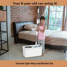 Spin Mop And Bucket Set Non-Tilting 5-Gallon Mop Bucket With Wringer Mops For Floor Cleaning + Extra 6PC Mop Heads, Detachable Splash Guard Spin Basket, Extendable Silent Telescopic Handle - 彩色 - 查看 2