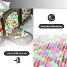 Baby Playpen Activity Center With Baskets And Goals, Blue Color, Net Fabric Design - Gris - 查看 8