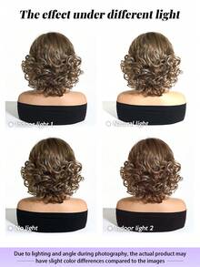 12-Inch Light Brown With Golden Glitter Short Curly Wig With Bangs, Soft & Realistic Heat-Resistant Fiber, Lightweight & Breathable, Skin-Friendly, Suitable For Daily, Office, Party, Birthday, Christmas, Halloween, Holiday, Elegant & Fashionable Women Wig - 摩卡棕 - 查看 7