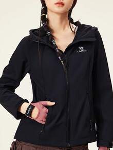 CAMEL CROWN 女士防静电防水户外软壳外套，带抓绒内衬，防风防水，带帽
