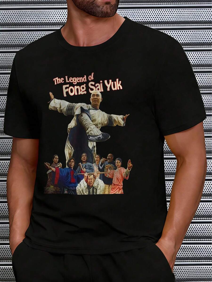Jet Li Shirt Men's Pure Cotton T-Shirt, 200 Grams,Soft Vintage Men's Rock Pattern T-Shirt, Featuring Bold Prints, Is A Casual Wear Suitable For All Seasons And Perfect For The Gym - Black - View 1