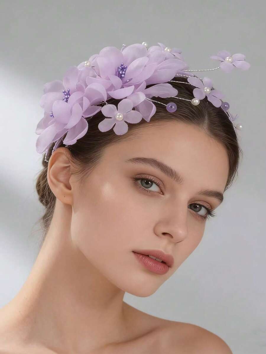 1 chiếc kẹp tóc ren hoa trắng bằng voan thủ công, phụ kiện cài tóc cô dâu, phụ kiện tóc cưới.