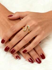 VJS Fashionable Asymmetrical Stainless Steel Open Ring For Women, Minimalist Daily Accessory Suitable For All Year Round Wear