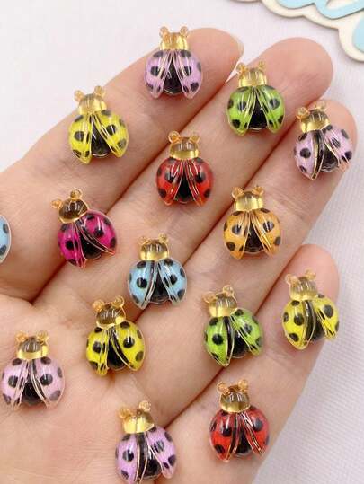 30pcs Mixed Resin Cute Colorful Beautiful Beetle Flat Back Rhinestone Applique DIY Wedding Scrapbook Christmas Party Decor Crafts Accessories