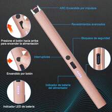 mhj2PCS Encendedor Electrónico Encendedor Eléctrico Recargable Sin Llama Encendedor Plasma  y Portátil Encendedor Arco Eléctricos para Encender Velas Gas Barbacoa Fuegos Artificiales Oro Rosasleeping Bags - Ororosa - Ver 3