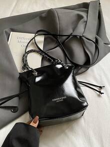 Bolso bandolera mini cubo de unicolor con correa de cadena, de tamaño pequeño y de moda - Negro - Ver 9