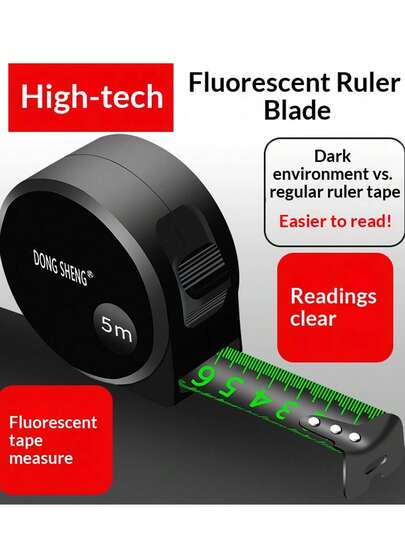 夜光卷尺 - 5米、7.5米和10米，高可见度自锁伸缩卷尺，适用于缝纫、DIY工艺品制作等，测量工具