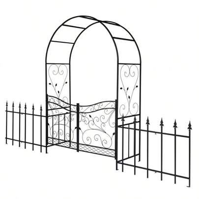 [Black Wrought Iron Archway] Black Wrought Iron Archway 7.2ft | Curved Top & Ornate Scrollwork Gate & Fence - Sturdy Outdoor Garden Entrance Arch With Elegant Black Finish For Driveway, Patio, Yard - Durable Wrought Iron Construction, Decorative Privacy Screen, Easy Assembly, Versatile For Modern & Traditional Gardens, Patio Access, Driveway Gate, Romantic Entrance, Christmas Wreath For Front Door, Christmas Door Wreath Large, Christmas Door Garland, Christmas Garland, Pergola And Gazebo, Patio And Terrace