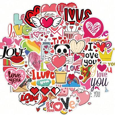 50 Valentine's Day Stickers, Pink Hearts, Suitcases, Motorcycle Suitcases, Laptop Stickers Are Available