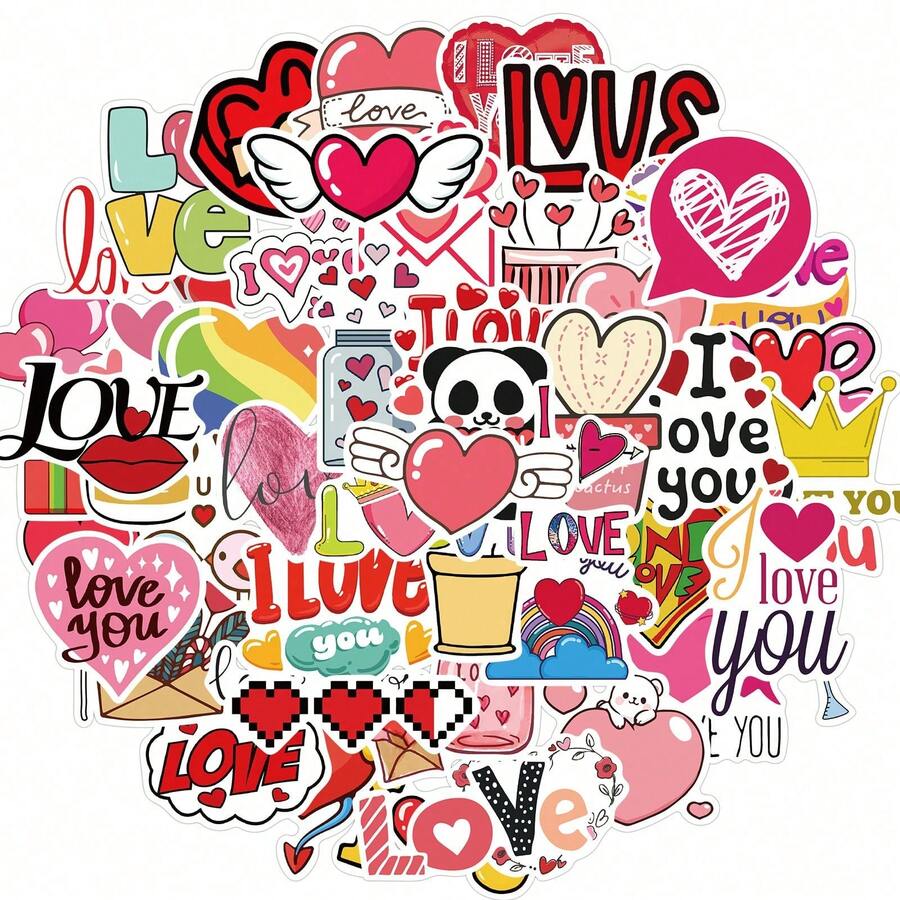 50 Valentine's Day Stickers, Pink Hearts, Suitcases, Motorcycle Suitcases, Laptop Stickers Are Available - Multicolor - View 1