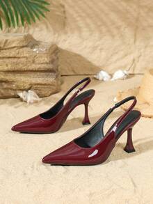 Giày sandal cao gót mũi nhọn tối giản dành cho nữ, kiểu dáng thoải mái, chống trơn trượt, thoáng khí với quai hậu co giãn. - Màu Đỏ Sâu - Xem 5