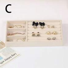 1/5个米色首饰托盘，空首饰托盘，戒指项链收纳托盘，长方形首饰整理盒，首饰展示托盘，抽屉分隔收纳托盘，小物件收纳整理盒，可堆叠首饰收纳托盘，多功能首饰展示盘，耳环戒指项链手镯收纳托盘，卧室梳妆台收纳托盘，首饰展示整理盒