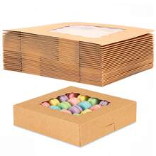 Tomnk 30/60pcs Bakery Boxes,10x10x2.5 Inches Cookie Boxes With Window, Cake Boxes For Chocolate Covered Strawberries, Cakes, Pies, Muffins, Donuts And Pastries, Mother's Day Gift Boxes - 彩色 - 查看 2
