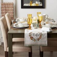 Thankful Autumn Fall Tabletop Decoration, Reversible Table Runner, 14x108, Fall's Bounty - Fall's Bounty + Reversible Table Runner, 14x72" - View 4