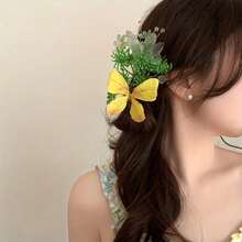 1pcs Elegant Bohemian Style Floral Hair Clip - 3D Simulation Lily Of The Valley & Butterfly Design, Vintage Chinese Retro Palace Hair Accessory For Women, Perfect For Valentine'S Day Or Casual Outfits, Cute Hair Clips, Bohemian Hair Accessories, Retro Hairpiece, Intricate Craftsmanship - 黃色 - 查看 8