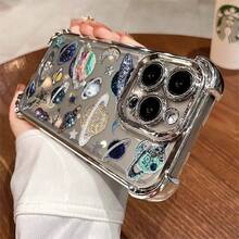 1pcs Sparkling Planet Galaxy Design Phone Case Compatible with Apple Phone17ProMax 16 15 14Plus 11 12 13 ProMax  Antidrop Phone Case, Camera Protection Phone Case, Funky, Girlish Style, Stunning, Cute, Can Be Given To Friends, You Can Give It To Yourself - Plateado - Ver 2