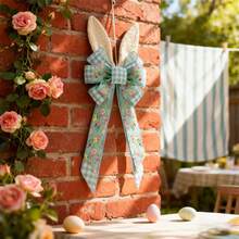 Lazos de Pascua para decorar coronas, lazo para la punta del árbol de Pascua, lazo decorativo con orejas de conejo para la puerta de entrada de primavera y el exterior. - Azul - Ver 5