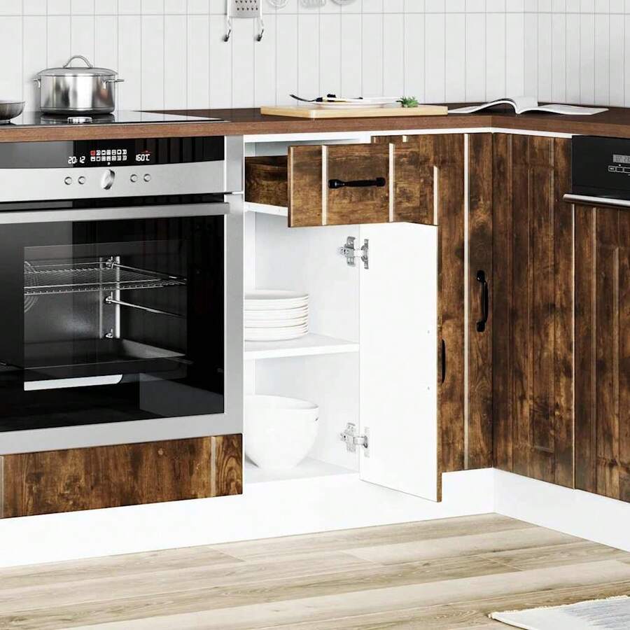 vidaXL Armoire de cuisine Lucca chêne fumé bois ingénierie - Tabac - Voir 1