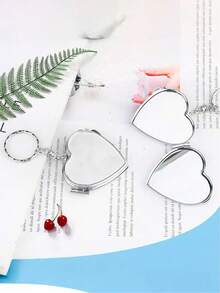1pc Double-Sided Heart-Shaped Compact Mirror Keychain Swivel Connector, Cute Travel Accessory For Anytime Touchup, Valentine's Day Gift