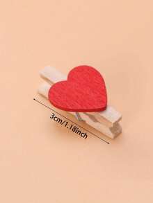 25个迷你心形夹子，木制工艺品，适用于照片纸、相框、彩色花卉艺术、婚礼花店卡片和便笺，卡通心形木制夹子