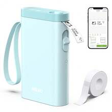 Máquina etiquetadora con cinta, Impresora de etiquetas Bluetooth P21, Etiquetadoras inalámbricas mini con múltiples plantillas para escuelas, oficinas y hogar, Cian - Cian - Ver 1