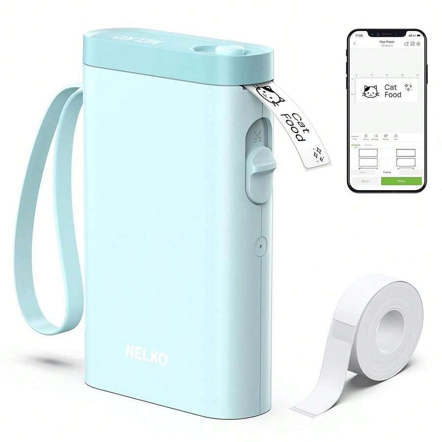 Máquina etiquetadora con cinta, Impresora de etiquetas Bluetooth P21, Etiquetadoras inalámbricas mini con múltiples plantillas para escuelas, oficinas y hogar, Cian - Cian - Ver 1