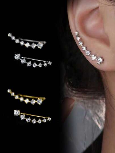 Zirconia Stud Earrings, Niche Earrings With High-End Feel For Autumn/Winter, Unique INS-Style Design, Fashionable Personalized Ear Decor, Versatile Item