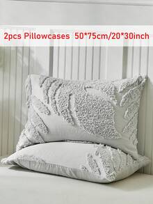 2pcs Leaf Pattern Tufted Polyester Pillowcase, Modern Farmhouse Style, Suitable For All Seasons, Soft & Breathable, Machine Washable (Pillow Insert Not Included) - Light Grey - View 9