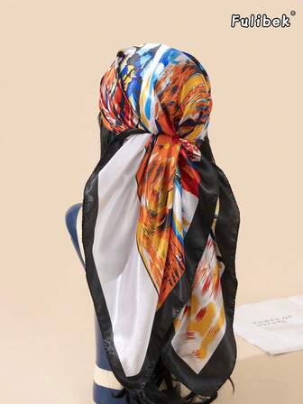 1 pieza Pañuelo/Bandana estampado de 90cm para mujer, accesorio de moda para la playa, uso diario, agrega un toque de estilo a tu apariencia