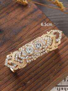 1pc Vintage Hollow Rhinestone Ring, Personalized & Bold, Fashionable & Versatile, Fully Studded With Diamonds, Shiny & Adjustable, Suitable For Girls To Wear. - Gold - View 3