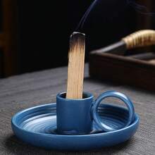 1pc Peruvian Palo Santo Incense Burner Ceramic Plate Stand, Meditation Tray For Relaxation And Spiritual - Multicolor - View 3