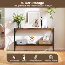 COSTWAY Industrial Console Table, 2-Tier Narrow Sofa Table Behind Couch With Open Storage Shelf, Metal Frame, 120 CM Entrance Table For Entryway, Hallway, Living Room, Foyer, Corridor, Rustic Brown - Brown - View 2