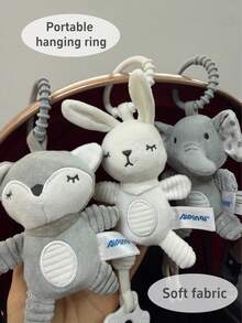 1pc Cute Plush Wind Chime Stroller Hanging Decor, Cartoon Animal Shaped Soothing Doll With Rattle Paper & Bell, Soft Rattle Doll, Suitable As Newborn Baby Gift - Multicolor - View 4
