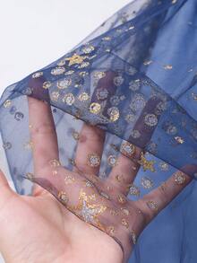 女童缎面星星拼接网纱公主裙，春秋季 - 藏蓝色 - 查看 9