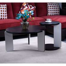 Katiago 1set Modern Minimalist MDF And Sintered Stone Round Nesting Coffee Table Set, 32.68-Inch & 16.93-Inch, For Living Room & Bedroom - 黑色 - 查看 7