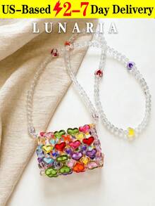 Mini Acrylic Beaded Crossbody Handbag Candy Color Handmade Pearls Purse For Party, Transparent Heart Beaded Pouch, Handmade Woven Colorful Jelly Clear Chain Shoulder Bag And Crossbody Bag, Suitable For Outings And Daily Wear, Birthday, Prom And Graduation And Also A Lovely Gift For Friends, Mother, Lover On Special Days Such As Valentine's Day, Christmas, Anniversaries. - 彩色 - 查看 13
