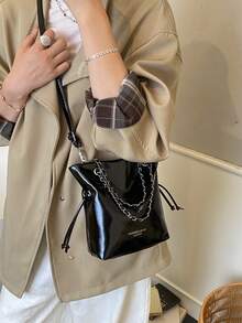 Bolso bandolera mini cubo de unicolor con correa de cadena, de tamaño pequeño y de moda - Negro - Ver 6