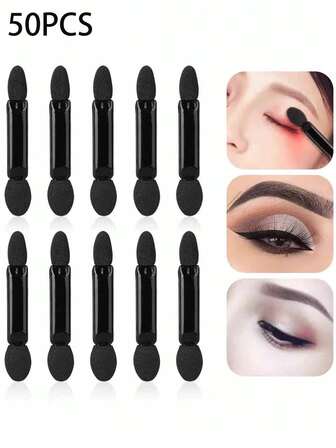 50 Peças Lápis de Sombra Pretos, Pincéis Aplicadores de Sombra Descartáveis de Duas Pontas, Ferramentas de Maquiagem para Corretivo, Maquiagem para os Olhos à Prova de Borrões e Portátil, Adequado para Iniciantes