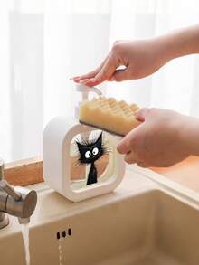 Black & White Cat Shaped Pump Bottle Hand Wash Dispenser - Cute & Moisturizing Hand Soap Bottle, Hygienic Pump Design, Suitable For Kitchen Sink And Bathroom Decor, Fits Various Occasions - Multicolor - View 3