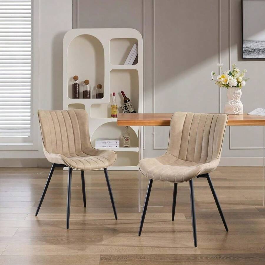 Dining Chairs - Color: Vertical Stripes|Leather|Khaki - View 1