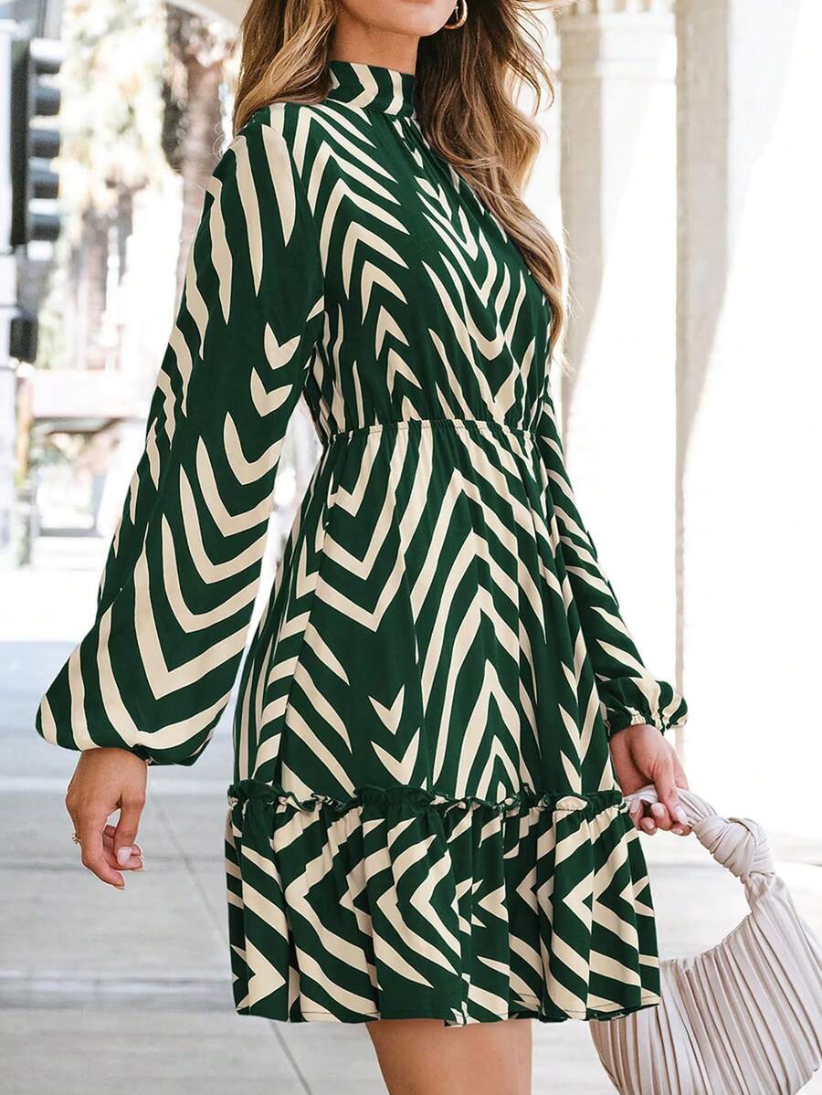 SUNSTORY 女士优雅休闲条纹连衣裙，及腰袖，适合度假、海滩、休闲聚会、旅行、居家穿着，Y2K 风格春季连衣裙 - 綠色 - 查看 1