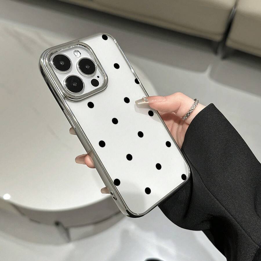 Phone Case: Black Polka Dot Print Phone Case, Compatible with iPhone 11 Pro Max/11/11 Pro/12/12 Pro/12 Pro Max/13 Pro Max/13/13 Pro/14/14 Pro/14 Pro Max/14 Plus/15 Pro Max/15/15 Pro/16/16 Pro/15 Plus/16 Pro Max/16 Plus/17/7/8 Plus/SE/XS/XR. Soft - Estilo 1 (1 pieza) - Ver 1