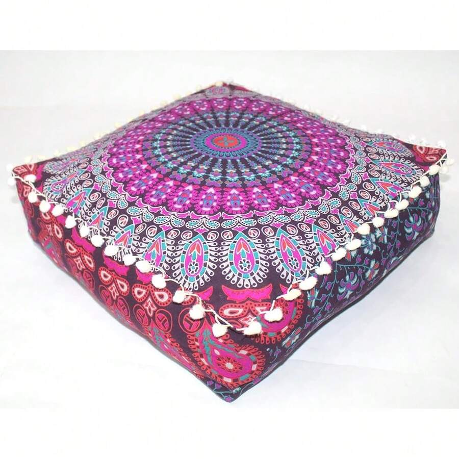 CRAFT CASTLE Pink Peacock Mandala Mandala Barmeri Large Floor Pillow Cover Cushion Meditation Seating Ottoman Throw Cover Hippie Decorative Zipped Bohemian Pouf Ottoman Cases 16\ Square - Pink - 查看 1